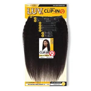 Luv Clip In 9 pcs - Natural Kinky Straight 14" HHNS-14, Human Hair