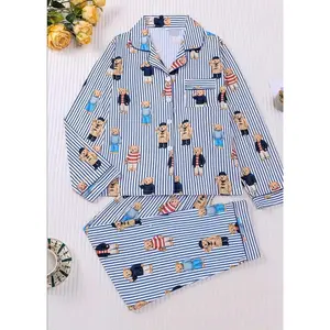 Women’s Bear Print Pajama Set, Button-Front Sleepwear, Cute Cozy Loungewear Gift