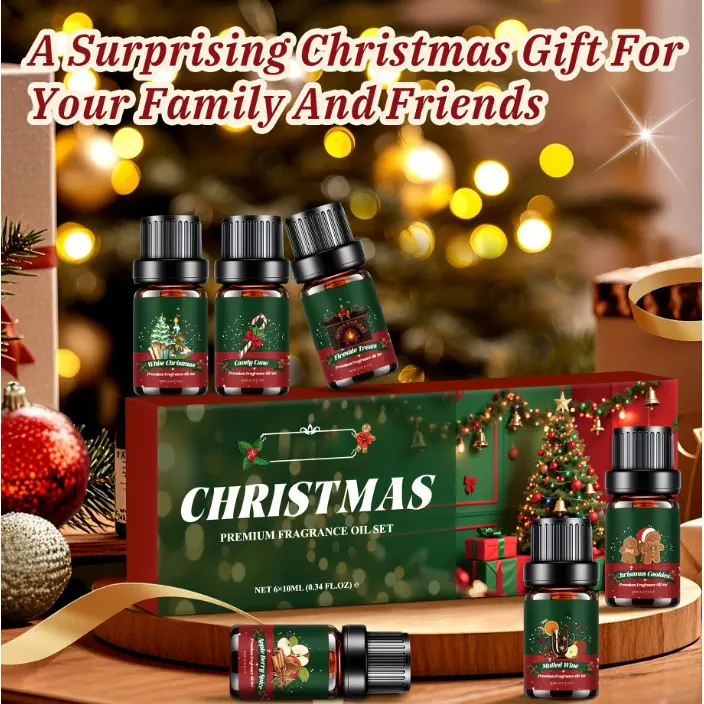 Christmas Fragrance Essential Oil Set, Home Aromatherapy Essential Oils, Fragrance Oil Gift Box for Candle Making – Perfect for Birthday Gifts, Christmas Presents, Valentine's Day Surprises