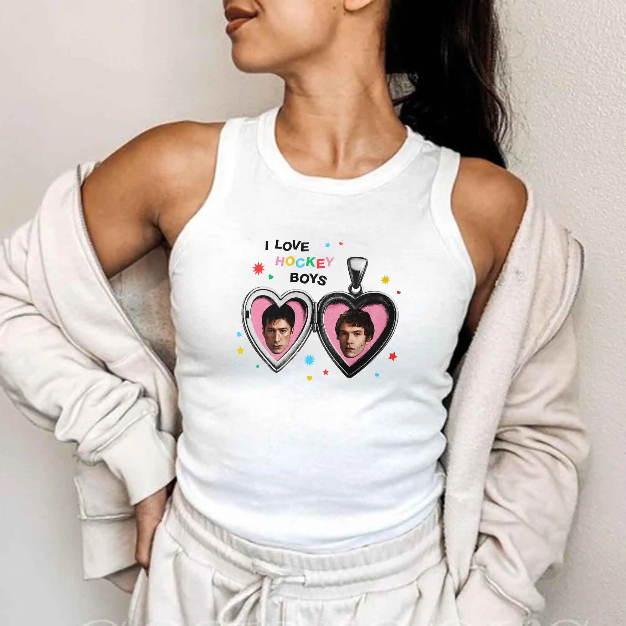 I Love Hockey Boys Locket Crop Tank Top, Heated Rivalry Women's
