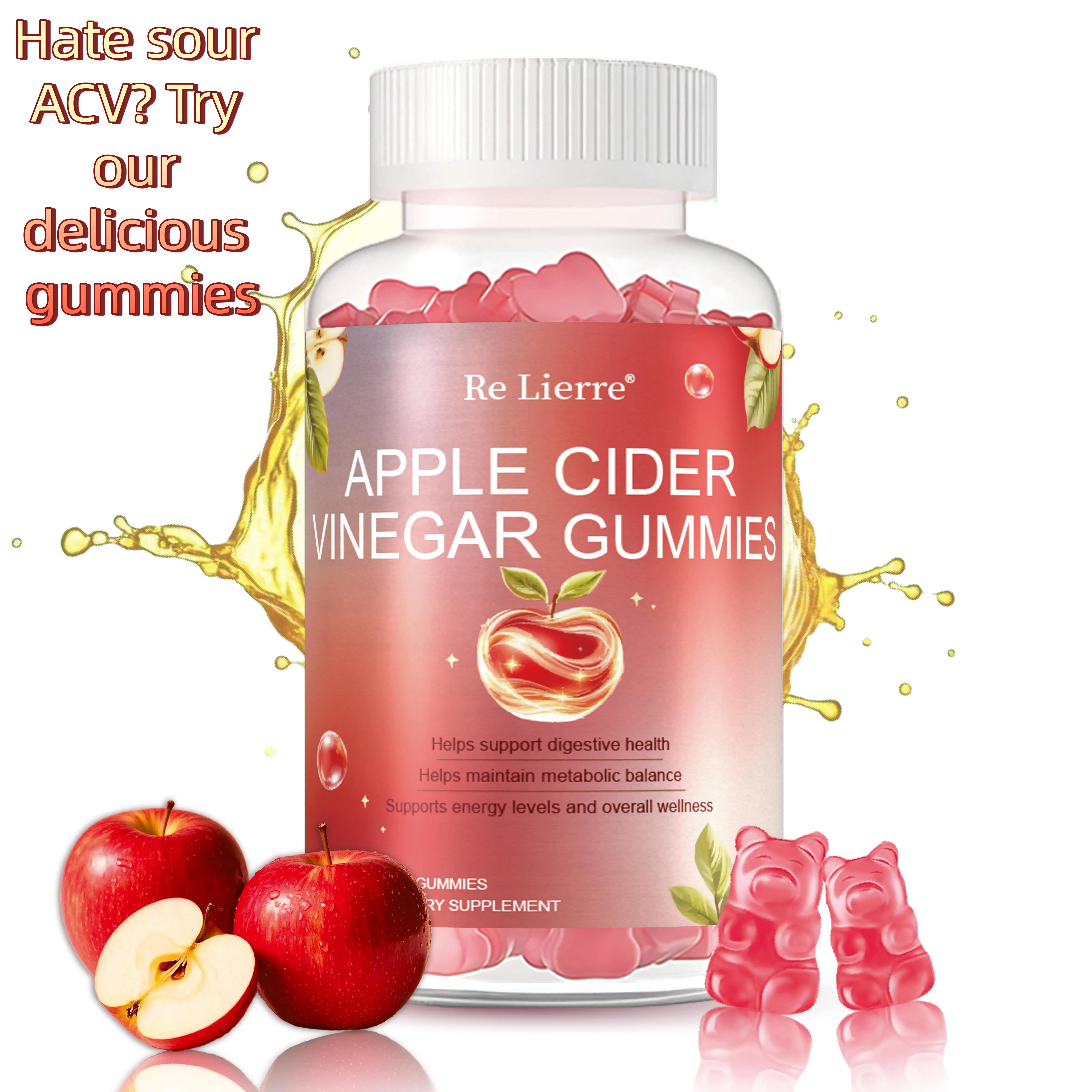 RE LIERRE Apple Cider Vinegar Gummies for Digestive Support Metabolism Boost & Immune Defense in Every Bite Health and Vitality Supplement