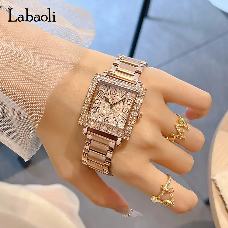 Elegant Crystal Square watch for Women |  Crystal-Encrusted Bezel, Stainless Steel Bracelet, Double Push Clasp