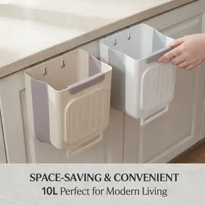 Foldable Hanging Trash Can for Cabinet Door, Collapsible Kitchen Garbage Bin, Portable Waste Basket and Trash Bag Holder for Cupboard, Bathroom, Car, RV and Camping, Compact Household Waste Container for Food Scraps, Peels and Daily Trash