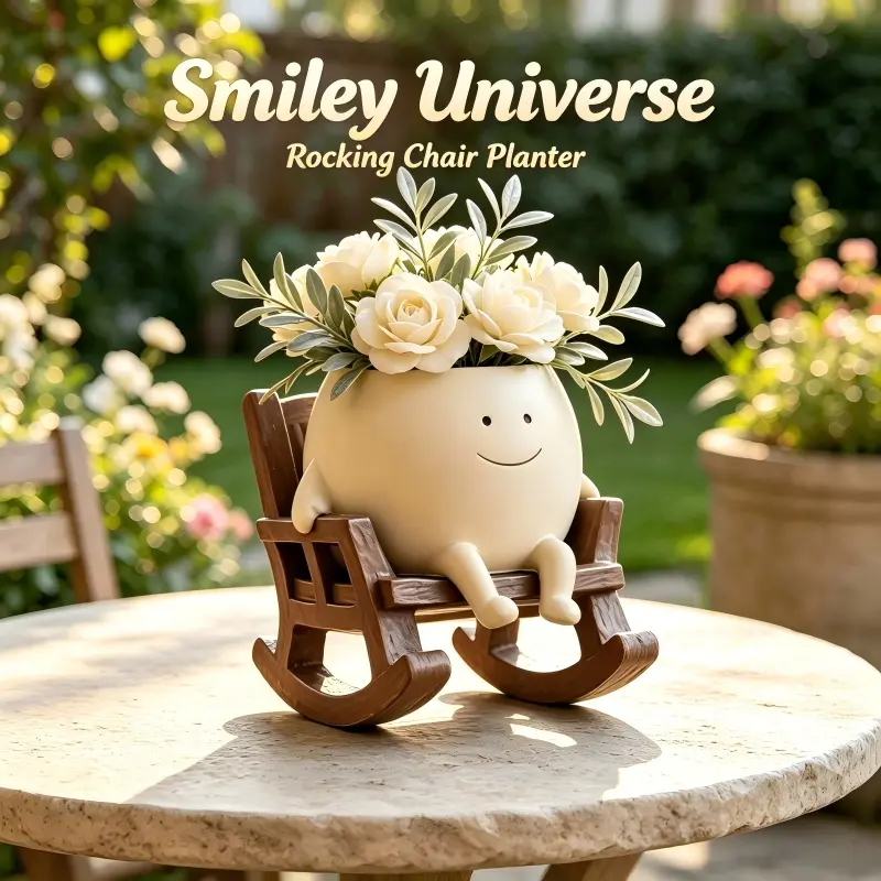 Pricetail Resin Face-Shaped Veggie Planter with Drainage Hole - Unique Sitting Rocking Chair Plant Stand for Kids' Space, Veggie Shaped Pots, Dining Table, Entryway, Flower Garden, Teachers’ Gift Idea