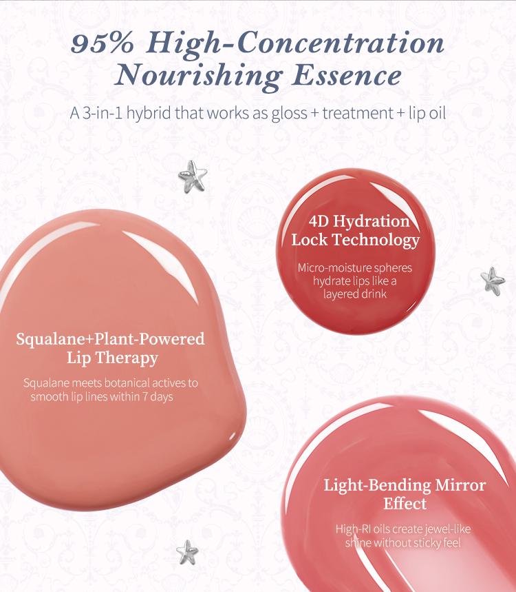 Flower Knows Shell's Jewel Collection Nourishing Lip Glaze, Hydrating & Moisturizing, Transfer-Proof, Lip Treatment, Waterproof, Long-Lasting, Lip Stain Lipgloss Lipstick Makeup Cosmetic, Summer Beauty Gift