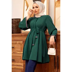 Women'S Elegant Rhinestone Embellished Polyester Shirt 6332-1, Solid Color, Regular Length, All-Season Woven Top with Belt Detail, 100% Polyester 130g/m²