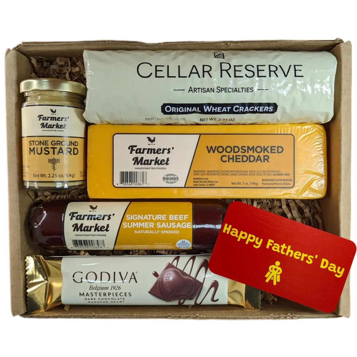 212 MAIN Farmers' Market Charcuterie Sampler Food Box, Gourmet Meat & Cheese Gift with Snack, Mustard, Crackers & Chocolate, Father's Day Gift Basket