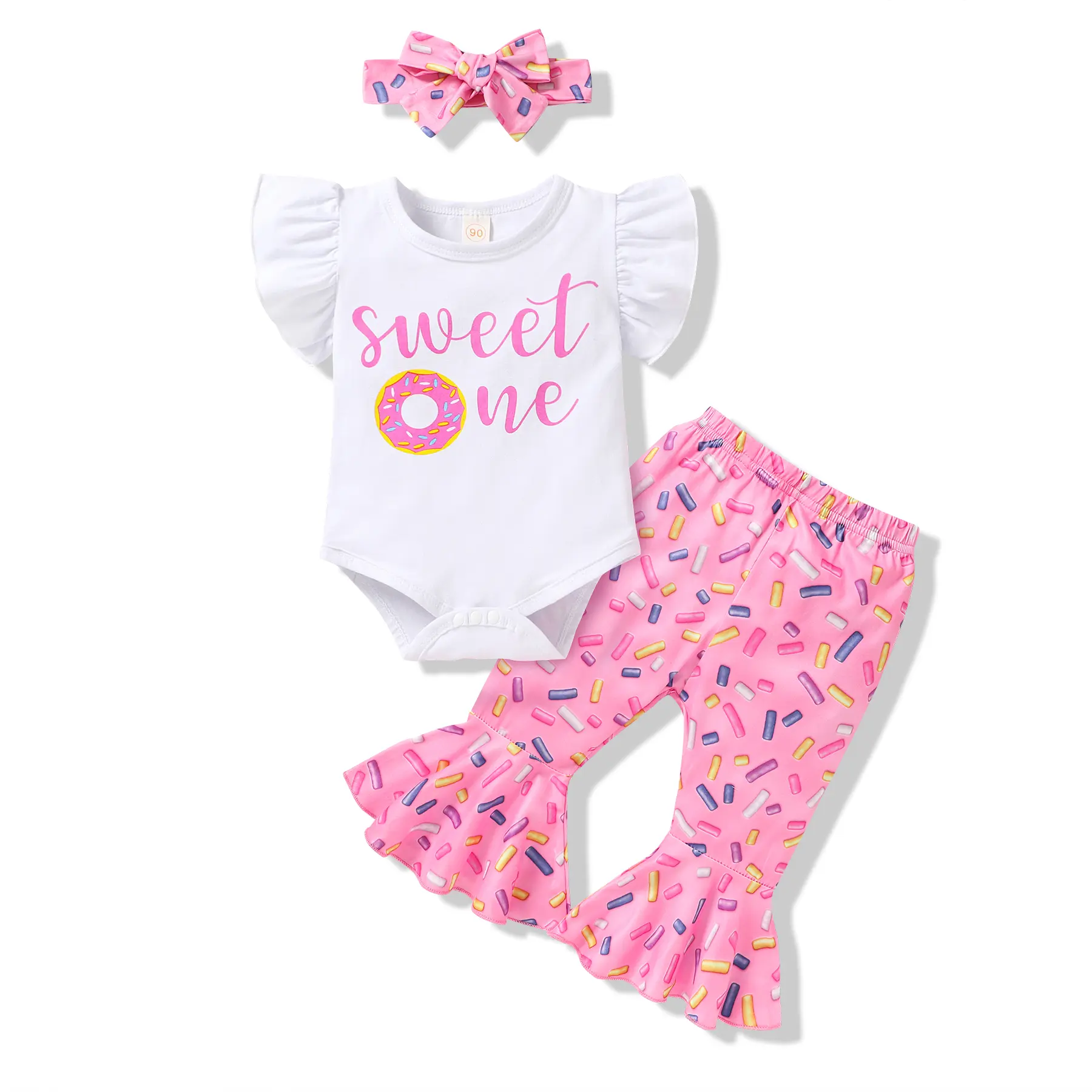 HAPPYMA Cute Baby Girl 1st Birthday Baby Clothing Set - 12-18 Months Cotton Blend Fabric All Over Print Romper & Flares Set