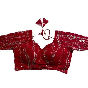 Red sequence and silver jari work blouse for saree or Lehnga , skirt matching Top Womenswear
