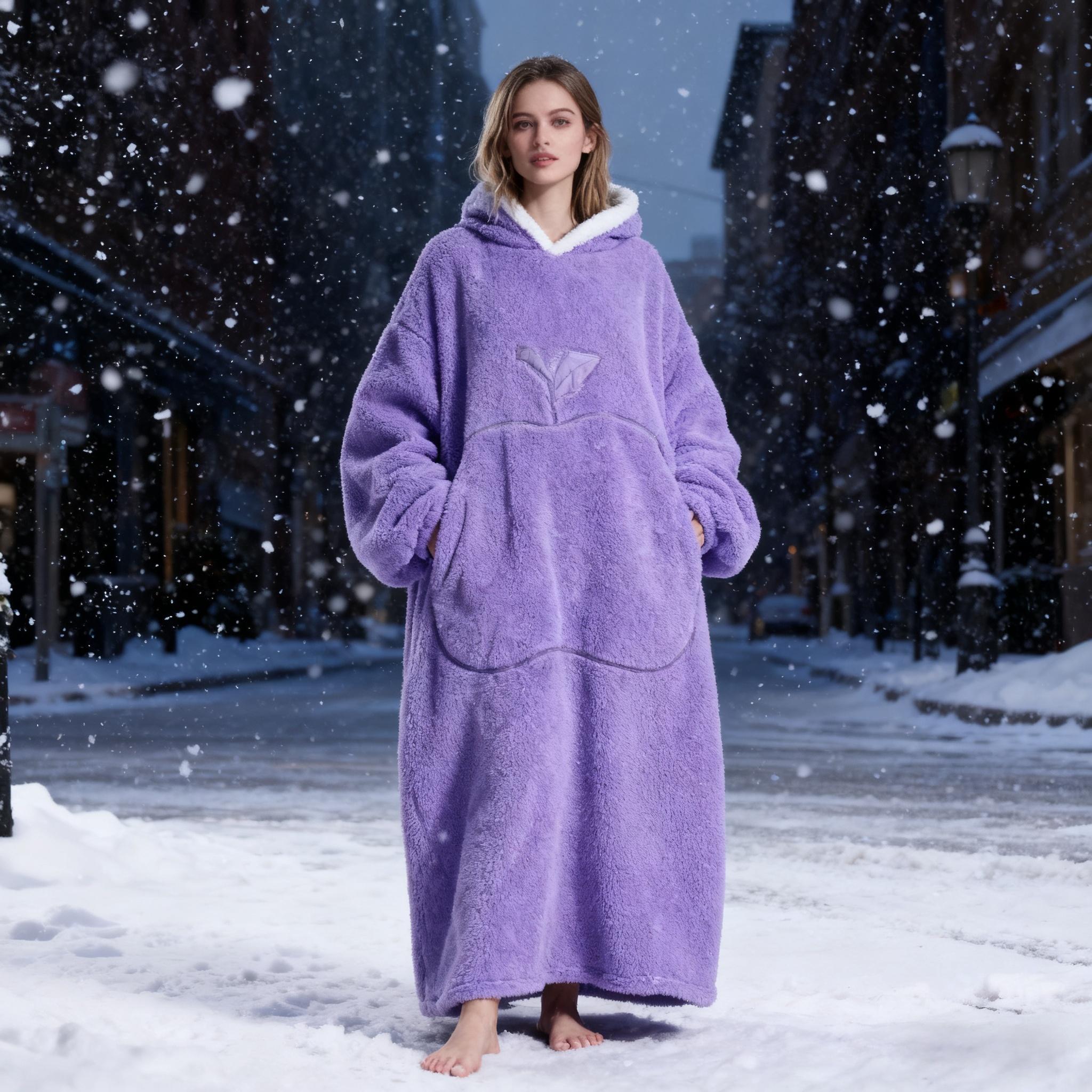 Solid Color Apple-Patterned Warm Winter Coat Long Length Long Sleeve for Cold Days dressing  gown eeyore  onesie