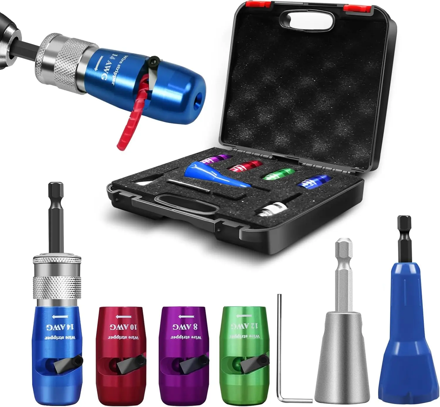 Upgraded Electrician's Wire Stripping & Twisting Drill Tool Kit - 8/10/12/14 AWG, Durable High Efficiency Power Tool Accessory with Large Capacity Metal Hand Toolbox, Digital Electronic Torque Wrench for DIY Tasks