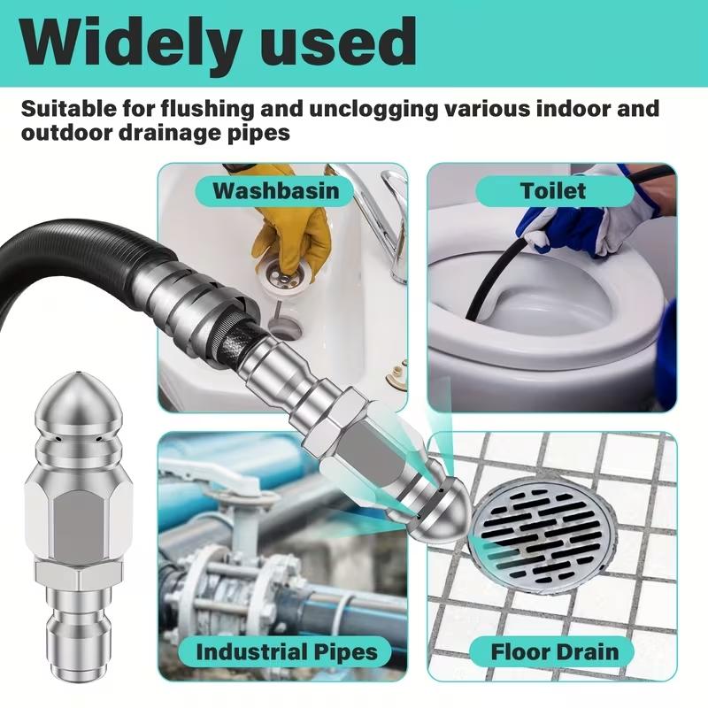 Sewer Cleaning Tool High-Pressure Nozzle, Aluminium Alloy Pressure Washer Drain Jetter Nozzle with 1/4" Quick Connect, Heavy Duty Clog Remover for Home Plumbing Kitchen Bathroom Shower Drain, Home Improvement Cleaning Accessories-YY