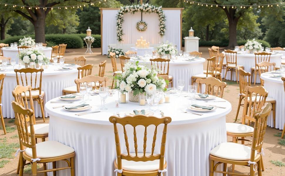 Round Spandex Tablecloth 60/72 Inch – Wrinkle Free Stretch Fitted Table Cover with Skirt for Wedding Birthday Banquet Valentine's Day Party Decoration