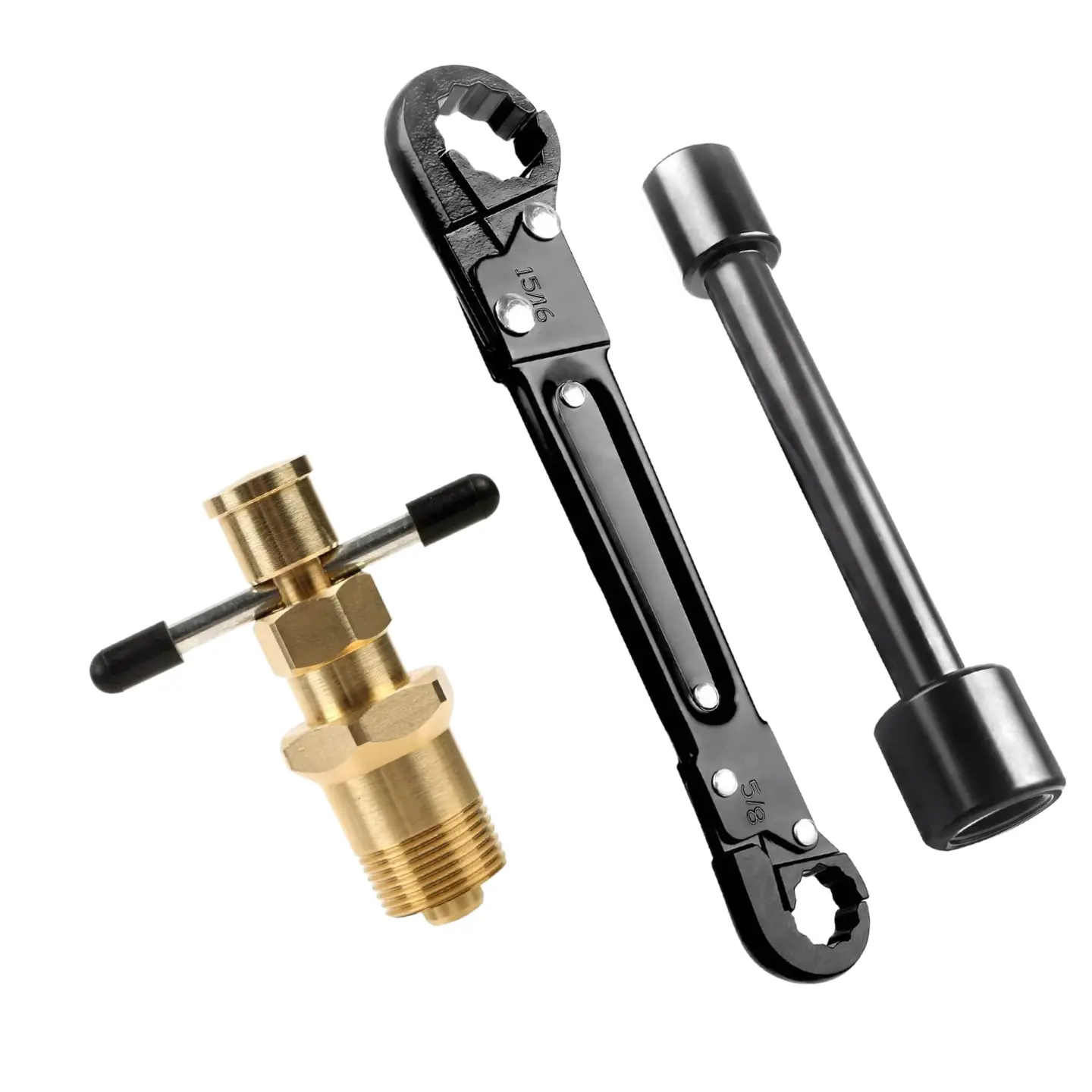 RDS SCM Compression Sleeve Puller Tool Kit Set for 1/2 in & 3/4 in Brass NPT Pipes, Corrosion Res. Ferrule Remover, Nut Removal for Corroded/Frozen Supply Stops, Safe No-Pipe-Damage Hand Wrench Tools
