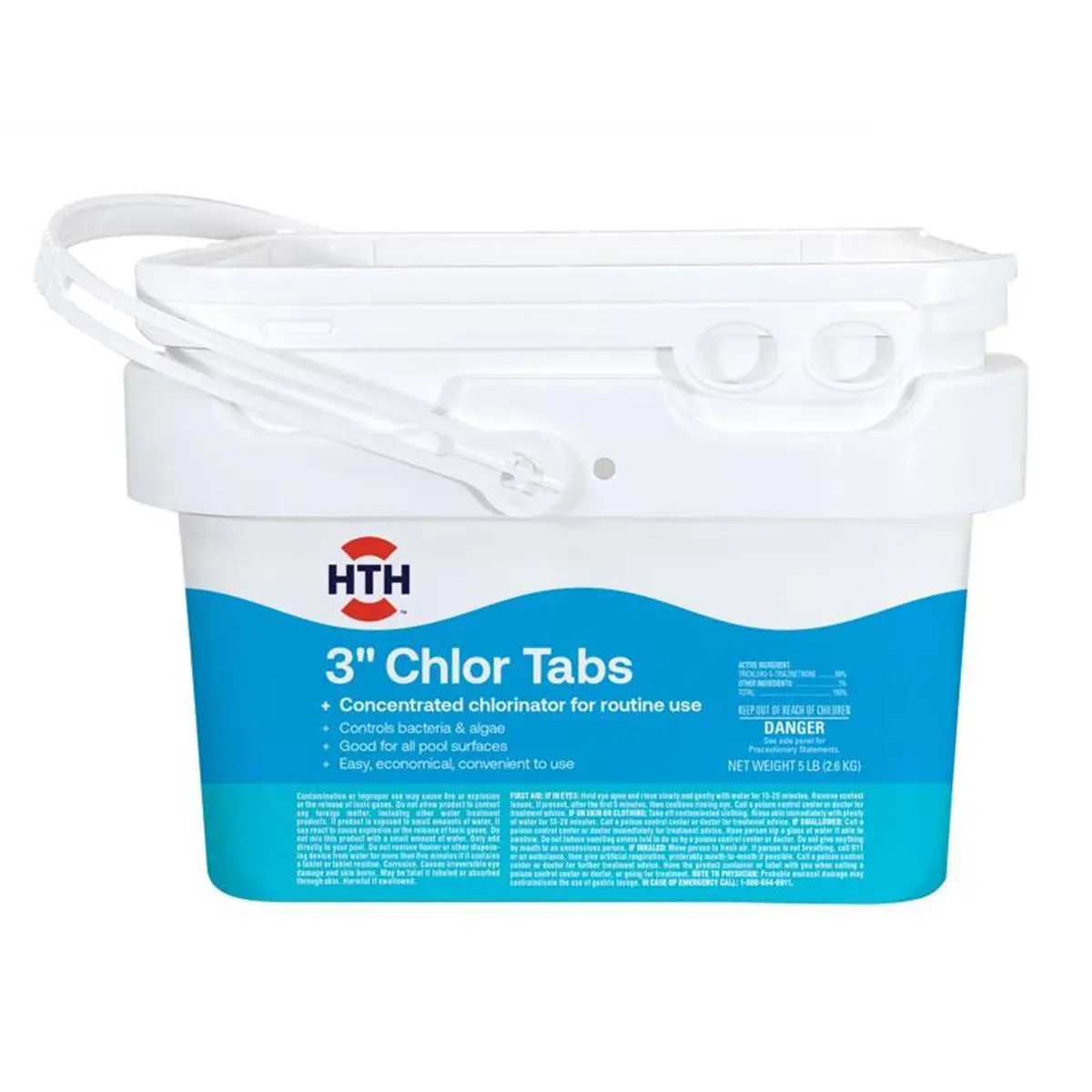 HTH 8090171 3-in Slow-Dissolve Chlorine Tabs (3 Inches), 5 lbs Pool Cleaning Supplies - Easy, Economical, Convenient, All-Surface-Safe for Sanitizing Pools, Concentrated Chlorinator