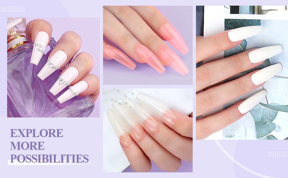 SAVILAND Acrylic Nail Kit for Beginners - Clear White Pink Acrylic Powder Set with Liquid Brushes Forms and Dappen Dish for DIY Nail Art and Manicure at Home