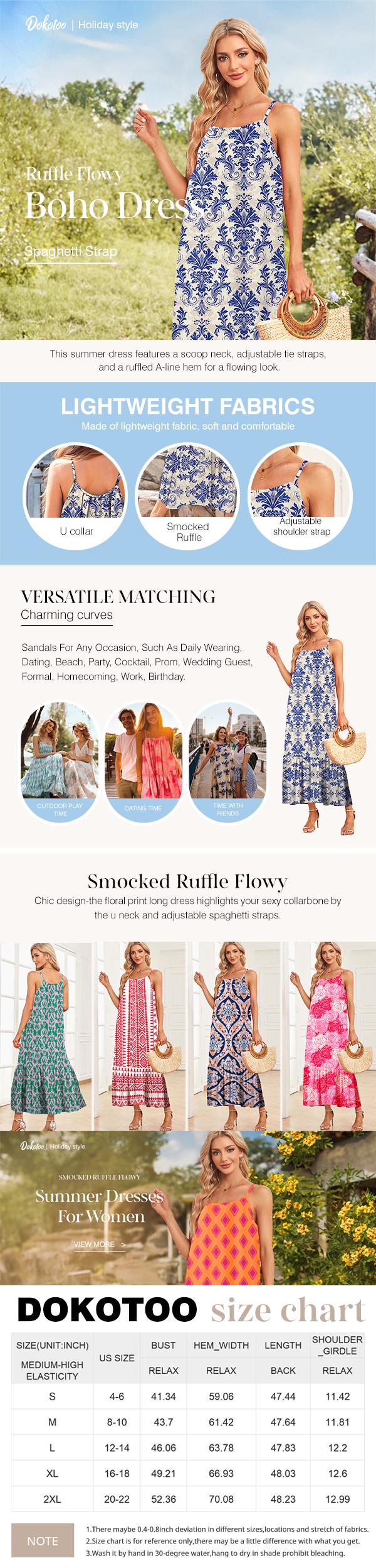 Dokotoo Floral Print Maxi Dress for Women - Comfortable & Elegant High Waist A-Line Silhouette Casual Chic Fashionable 100% Polyester Fabric Boho Style Summer Dress Dokotoo Floral Print Maxi Dress for Women - Comfortable & Elegant High Waist A-Line Silhouette Casual Chic Fashionable 100% Polyester Fabric Boho Style Summer Dress