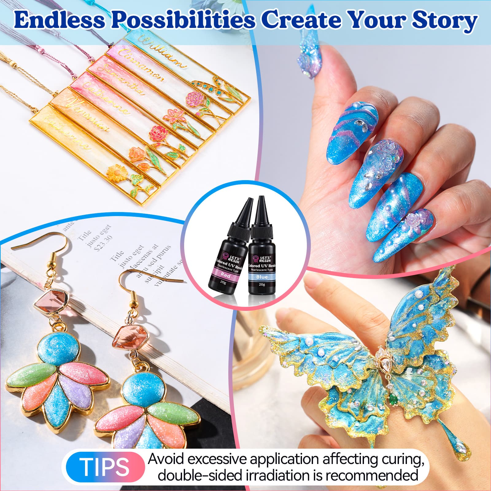 Pearlescent UV Resin, 10 Colors Colored UV Resin, Low Odor & Minimal Bubbles for Resin Casting and Coating, Jewelry Making, Decoration(20g Each) - LET'S RESIN