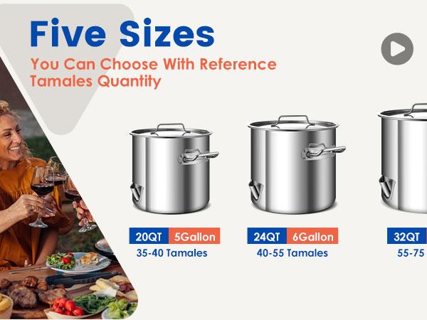 【5 SIZE】Tamales Steamer Pot w/Easy-fill Water Spout, Stainless Steel Seafood Steamer with Divider and Rack, Crab steamer, Cajun Seafood