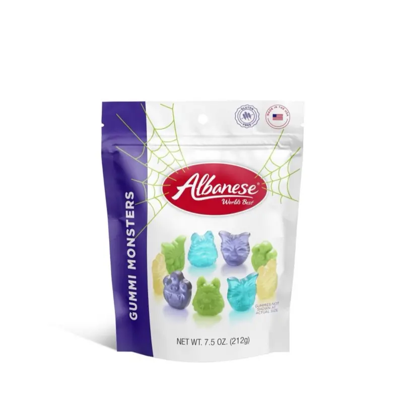 Albanese World Best Gummies Halloween Monster Candy- Watermelon, Green Apple, Blue Raspberry, & Pineapple Flavors (7.5 Oz)