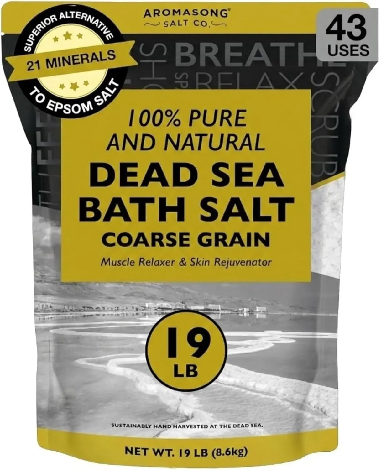 AROMASONG Coarse Grain Dead Sea Bath Salt (19 LB) - Pure Muscle Relaxer, Moisturizing Skin Rejuvenator, Eczema Relief for Deep Soaks, Bath & Body Care Single Item, All, Relaxing, Chemical Free, Soak 20 Min, Bath Care