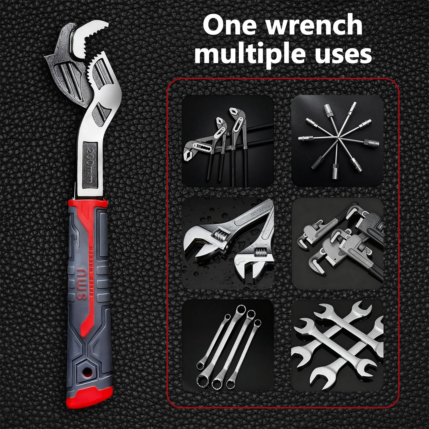 VAYWET Multifunctional Self-locking Wrench 6, 8 Inch Multi-model Pipe Flexible Wrench, Quick Opening Water Heating Plumbers Wrench 3/8”-1” Irregular Nuts Pipes Use Chrome Vanadium Alloy Steel 3 Sided Tooth Pattern Coverage Not Easy to Slip Strong Clamping