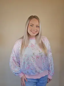 Floral Patch Work Sweatshirt with Gingham Accents
