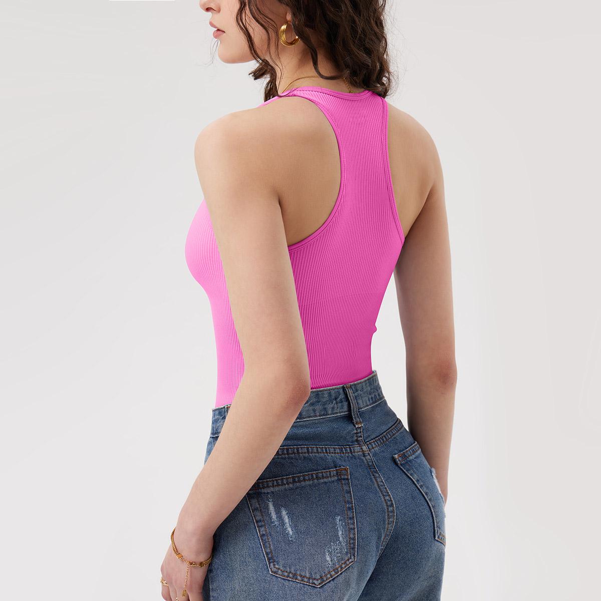 OQQ Women's 3 Piece Sexy Sleeveless Square Neck Bodysuits Ribbed Racerback Comfort Basic Slim Stretchy Bodysuits Womenswear Underwear Lady Minimalist Jeans Tank Tops Soft Everyday SpringStatements