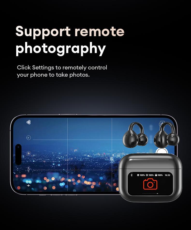 HYUNDAI M100 Clip-On Ear Headphones with Audio-Visual Touch Screen, Wireless Audio Headphones for Music & Phone Calls, Sport Waterproof & Sweatproof, with 2025 Bluetooth 6.0 for Faster, Stable Connection & Low Power Use