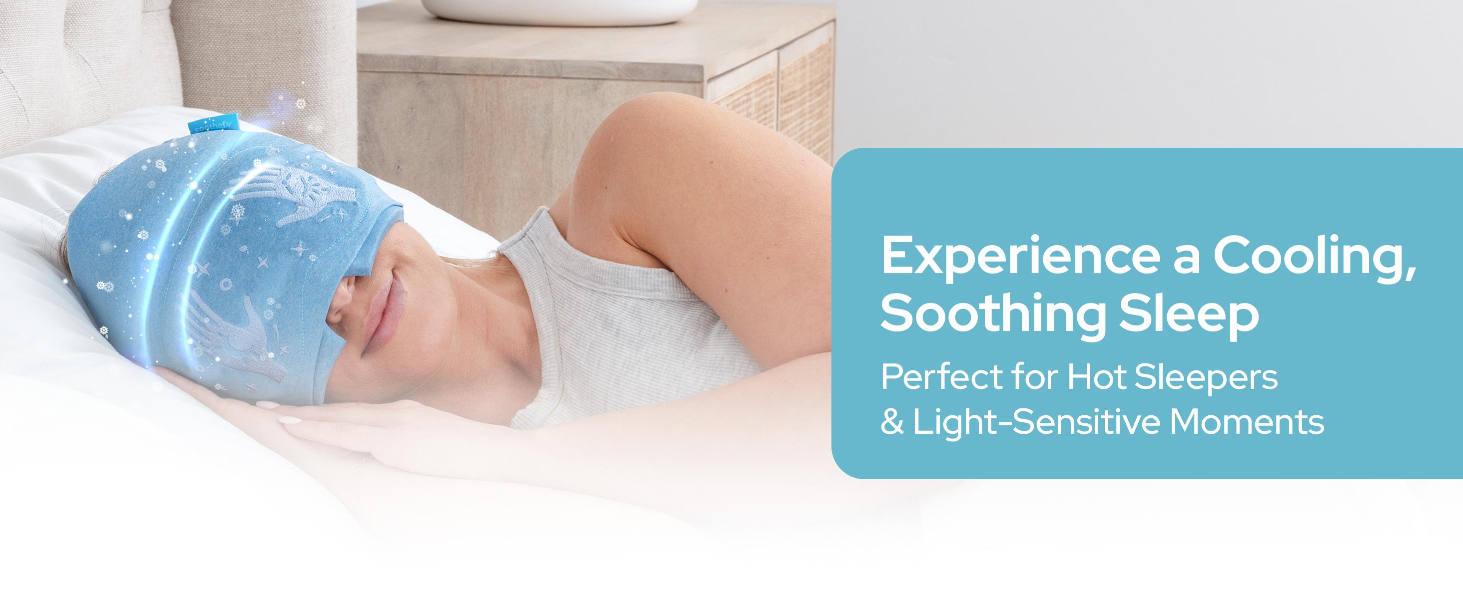 Soothefy Migraine Headache Relief Cap - Built-in Slide-Up Eye Mask - 360° Cooling & Compression Hangover Hat for Hot & Cold Therapy, Ice Head Wrap for Tension and Stress, Gift Soothing Sleep Aid Products