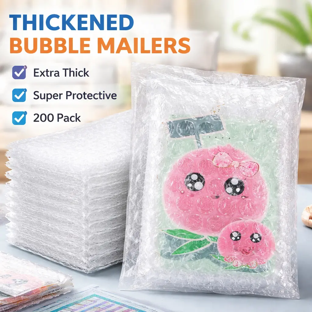 200-Pack 4in x 6in Bubble Pouches Bubble Poly Mailer Shipping Bags - Double-Walled Foam Cushion, Thick Shockproof Protection, Self-Sealing for Shipping, Small Fragile Items