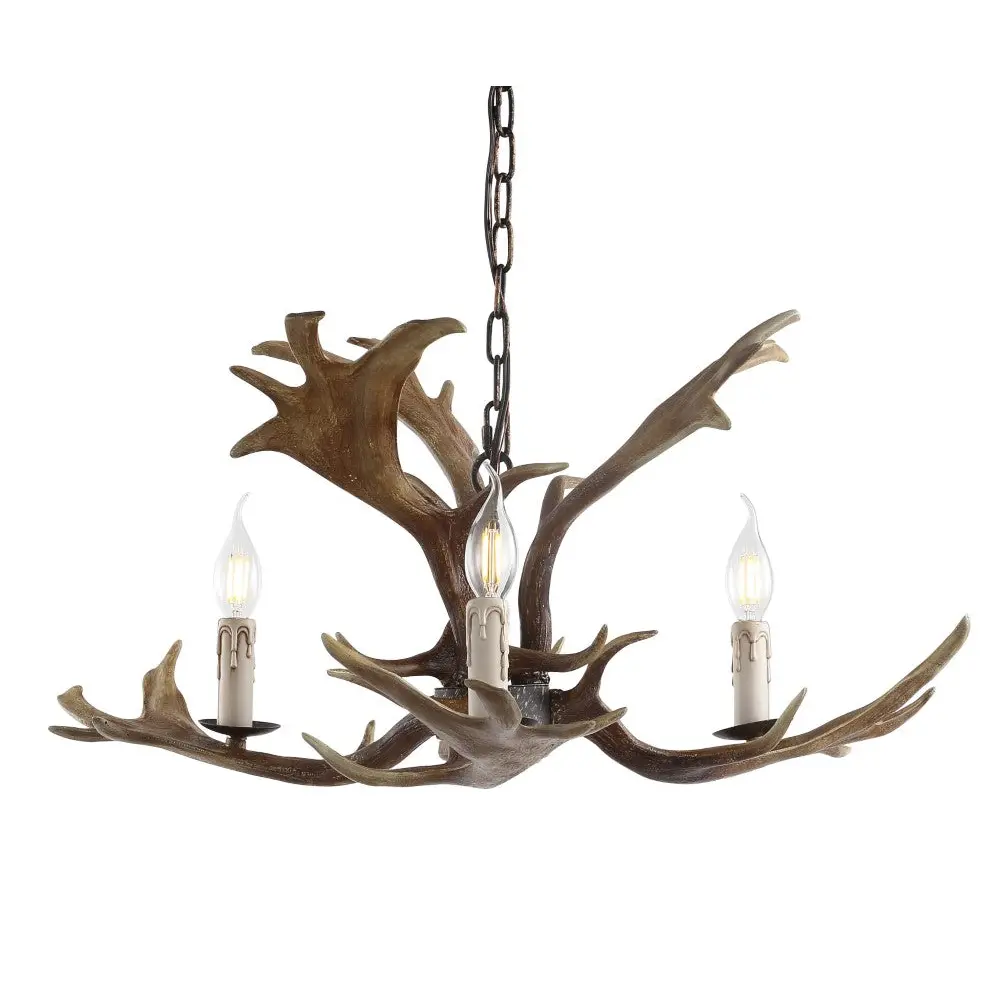 Eldora Rustic Resin Antler Chandelier, Resin Body Antler Fixture with Adjustable LED Lighting, LED Bulbs Compatible for Indoor Use, Rustic Look
