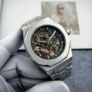 Men Automatic Mechanical Watch 904L Stainless Steel case Rose Gold Black Blue Leather Strap 42mm