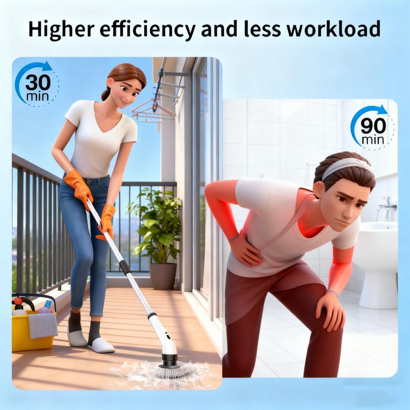 Electric Spin Scrubber, Cordless Shower Scrubber with IPX7 Waterproof, Electric Cleaning Brush, Multi-Surface Use Bathroom Cleaner and Shower Brush, Long Battery Life, Adjustable Speed & Extendable Handle, Deep Cleaning Tool for Tiles, Tub & Floor
