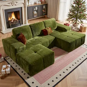 CAODOC Boneless Couches for Living Room, Deep Seat Cloud Sofa Sectional with Chaise, Velvet Memory Foam Modular Couch Set, No Assembly Required