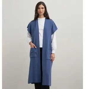 Modern Muslim Women's Pocketed Long Knit Vest - 90016 Indigo