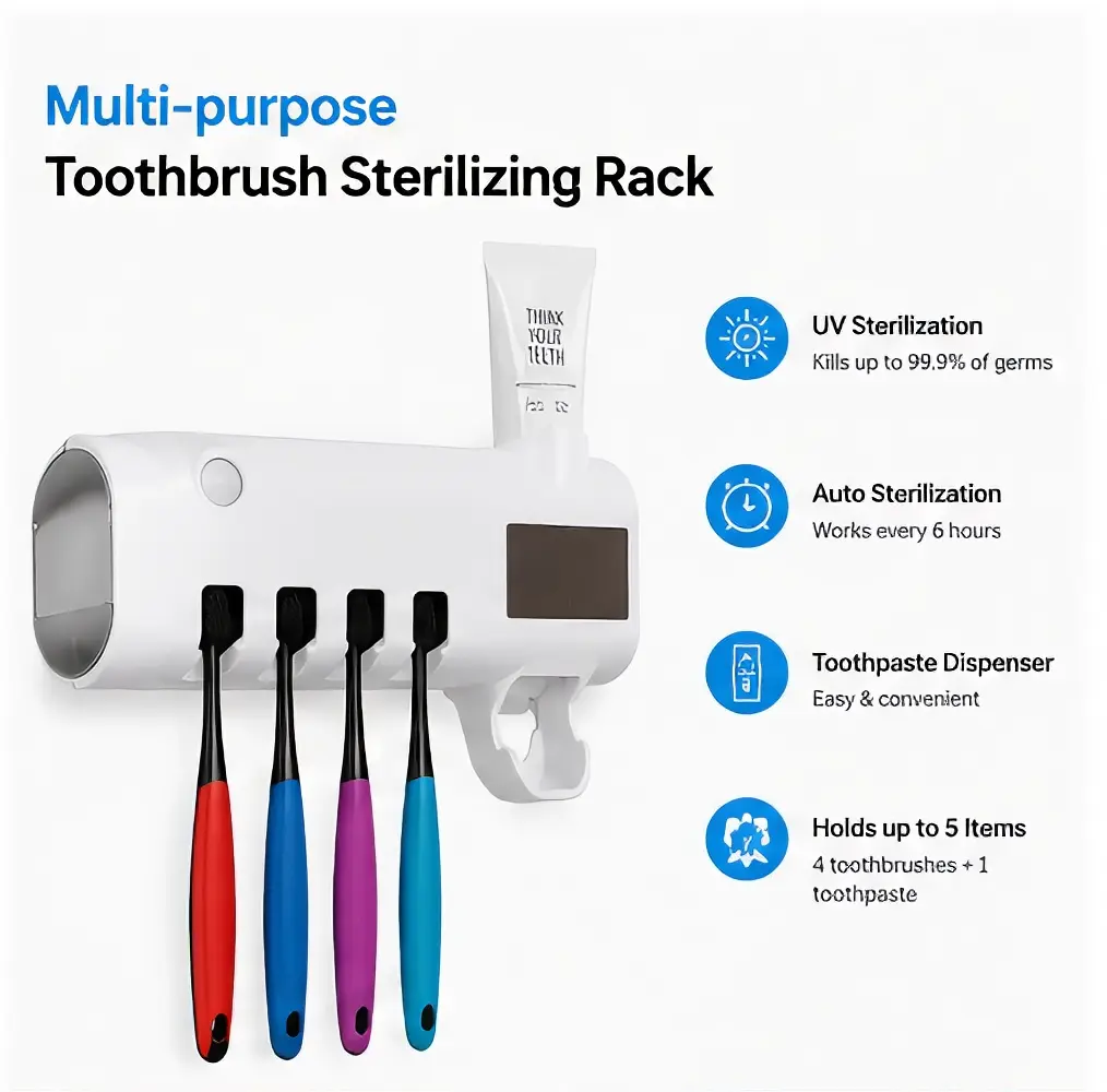 Multi-purpose Toothbrush Sterilizing Rack Auto-sterilization Health and Safer UV Sterilization One-touch Operation