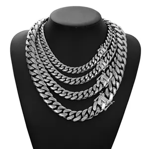 Chains House Stainless Steel Cuban Link Chain Necklace for Men Women,  Flat Cuban Chain, 4mm/6mm/9mm/13mm Width Hip Hop Jewelry Mens Cuban Chain, 7.5"-30" Length-with Gift Box