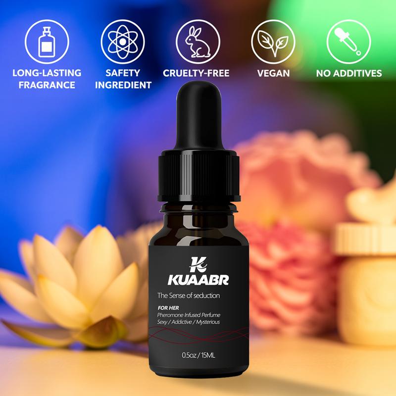 KUAABR Pheromone Perfume for Women - Long-lasting women's fragrance with Jasmine and Rose Flower Fragrance Oils with sweet notes - Vegan and cruelty-free travel fragrance - 15 ml / 0.50 fl.
