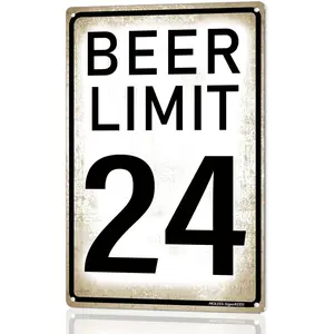 Beer Limit 24 Vintage Metal Sign, Funny Road-Style Wall Decor Sign | 12x8″ Tinplate Decorative Plaque for Garage, Man Cave, Basement, Home Bar