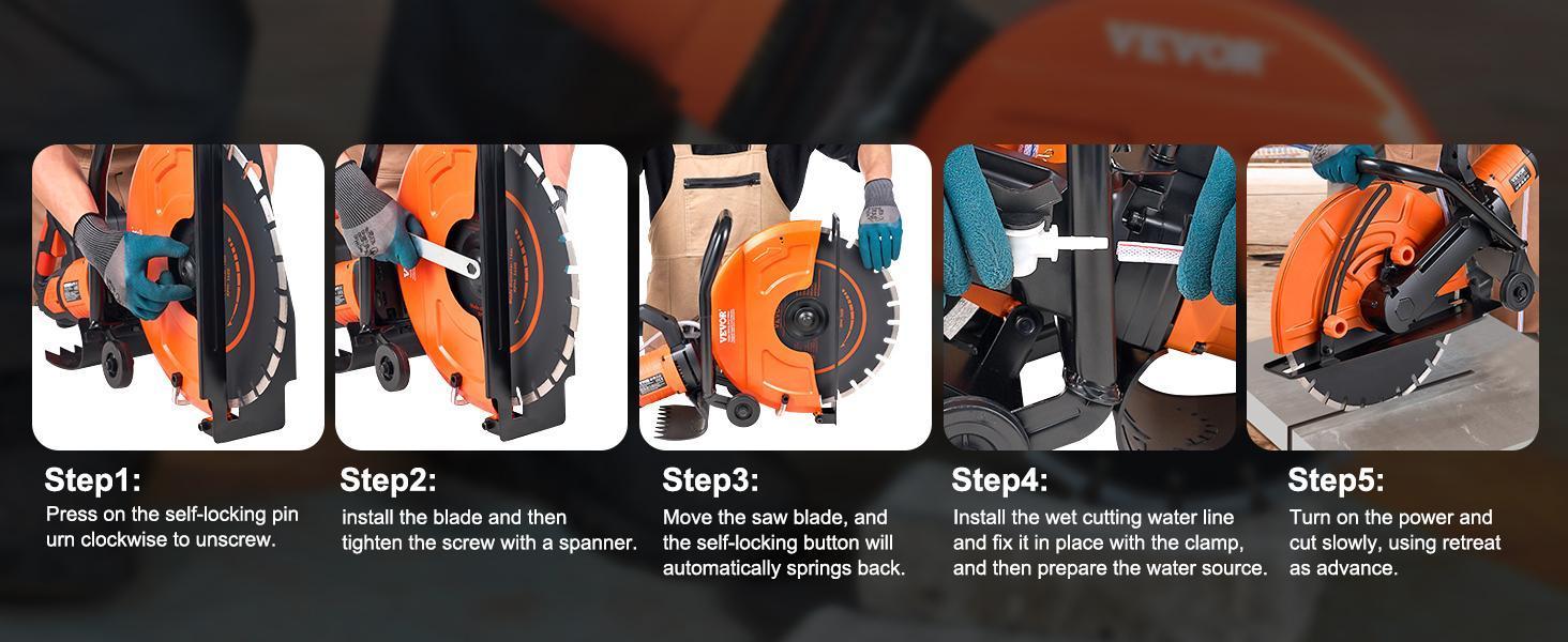 VEVOR Electric Concrete Saw, TikTokShopBlackFriday, 16 in, 3200 W 15 A Motor Circular Saw Cutter with Max. 6 in Adjustable Cutting Depth, Wet Disk Saw Cutter Includes Water Line, Pump and Blade, for Stone, Brick