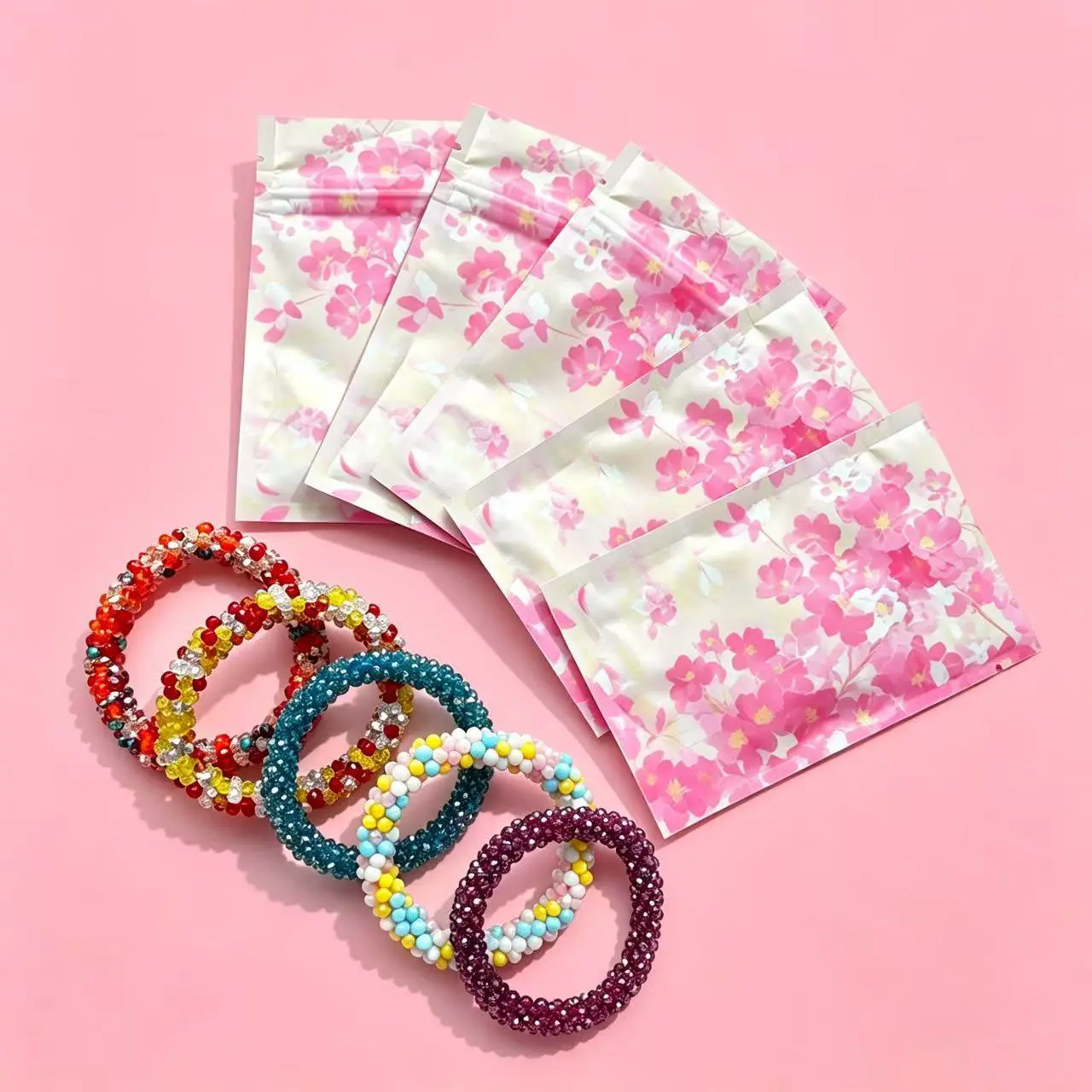 #CocoShop02 Crystal Glass Beaded Bracelet - Hand-Woven Elastic Hair Tie, Floral Design, Birthday Gift Ideas, Elevate Your Style for Any Occasion