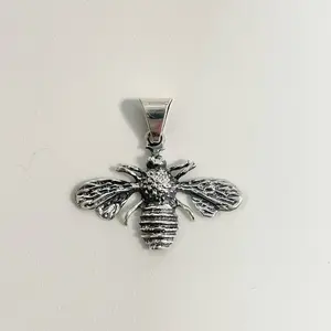 Sterling Silver 925 Oxidized Bumblebee Pendant Bee Insect Jewelry