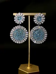 Tap Here to Buy - Dangly Earrings - Azure Sunburst Cubic Zirconia Drop Earrings - 925 Silver Masterpieces