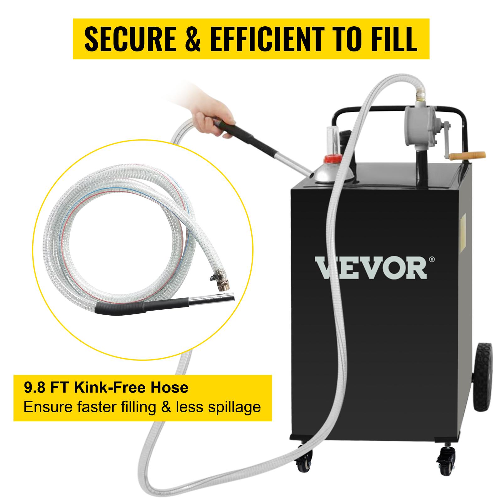 【Spotlight Day】VEVOR 30 Gallon Fuel Caddy, Gas Storage Tank & 4 Wheels, with Manuel Transfer Pump, Gasoline Diesel Fuel Container for Cars, Lawn Mowers, ATVs, Boats, More, Black Bottles Hand，w/Wheels