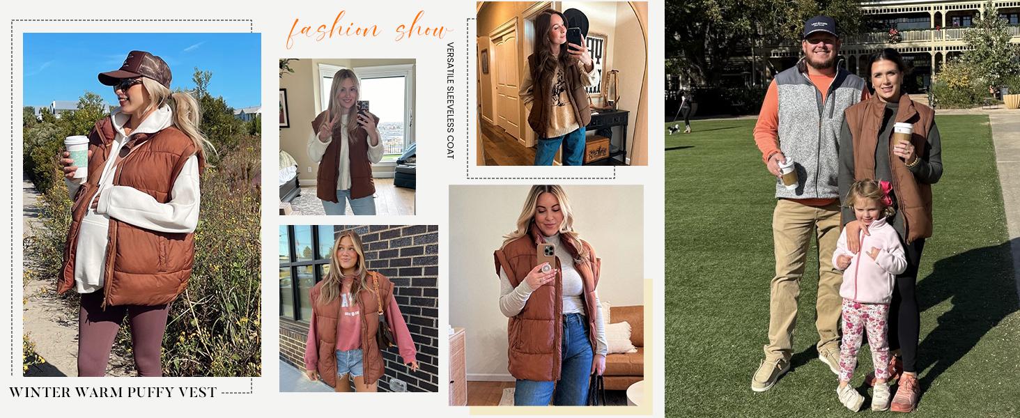 YeeZaa Women Winter Oversized Puffer Vest 2025 TikTokShopHolidayHaul Christmas Lightweight Stand Collar Flysleeve Insulated Padded Puffy Jackets Coat with Pockets Womenswear Tops zip  up