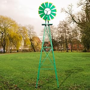 VINGLI 8FT Ornamental Windmill Backyard Garden Decoration Weather Vane, Heavy Duty Metal Wind Mill w/ 4 Legs Design, Grey