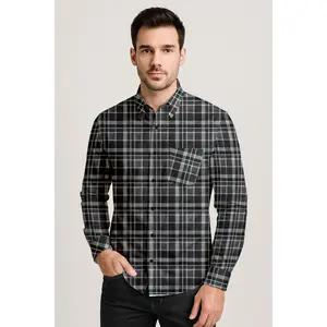 Long Sleeve Plaid Cotton Shirt – Button Down Checkered Casual Dress Shirt