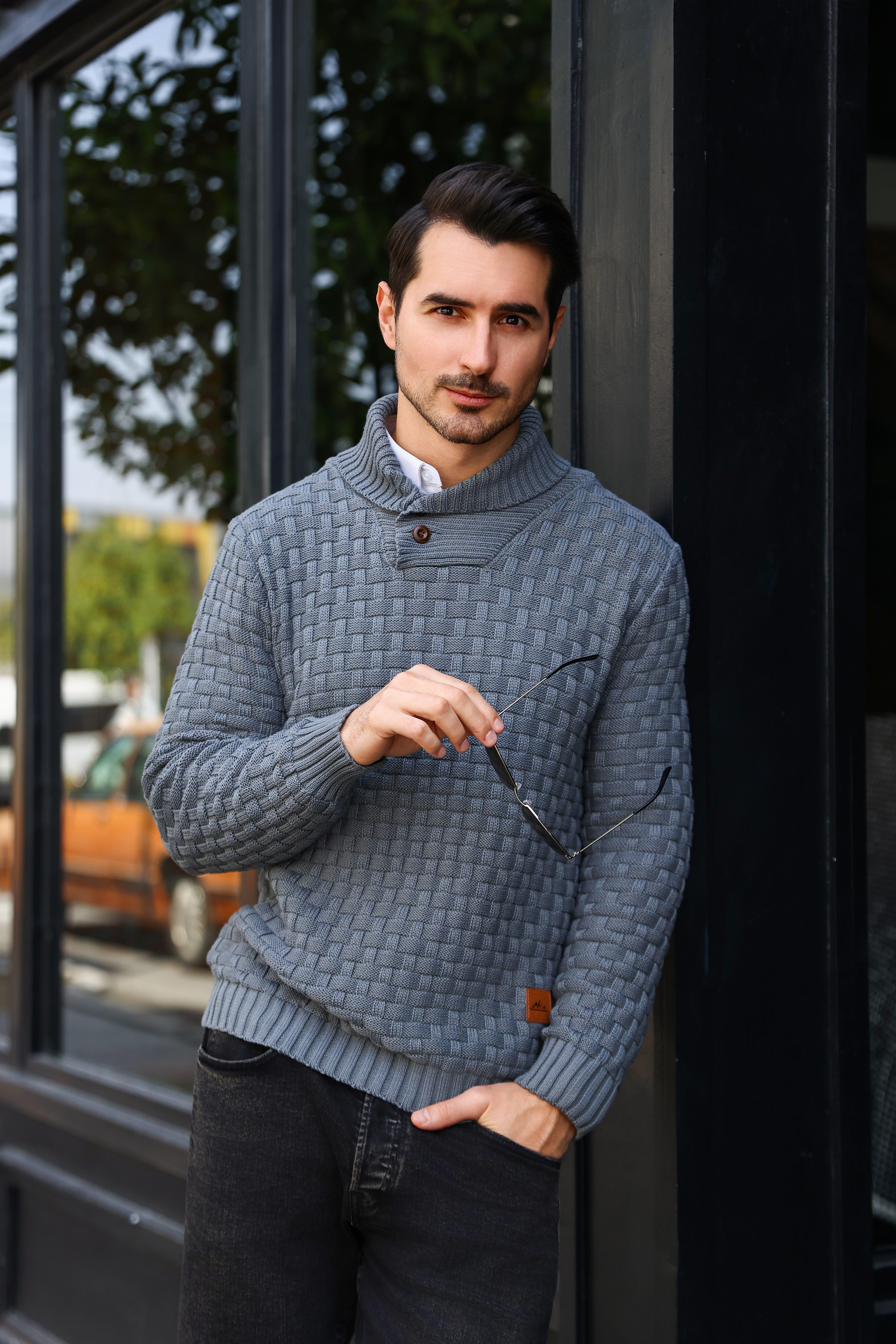 HYPESTFITMen’s Patchwork Knit Sweater – Long Sleeve, Stylish Fall Essential, Versatile & Multicolor