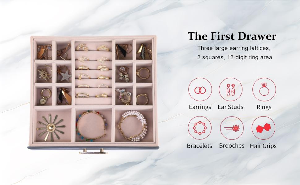 BOOVO 3-Tier Large Jewelry Box Organizer with Transparent Lid, Anti-Tarnish Velvet Lining Jewelry Case, High-End PU Leather Vanity Storage, Light Luxury Gift for Her